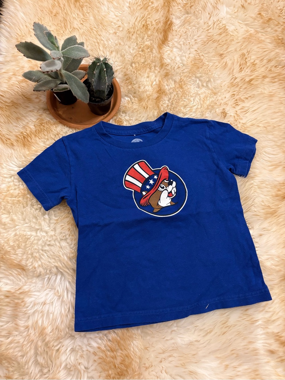 3T Buc-ees Kids Blue Graphic Tee with Patriotic Character biker freedom America
